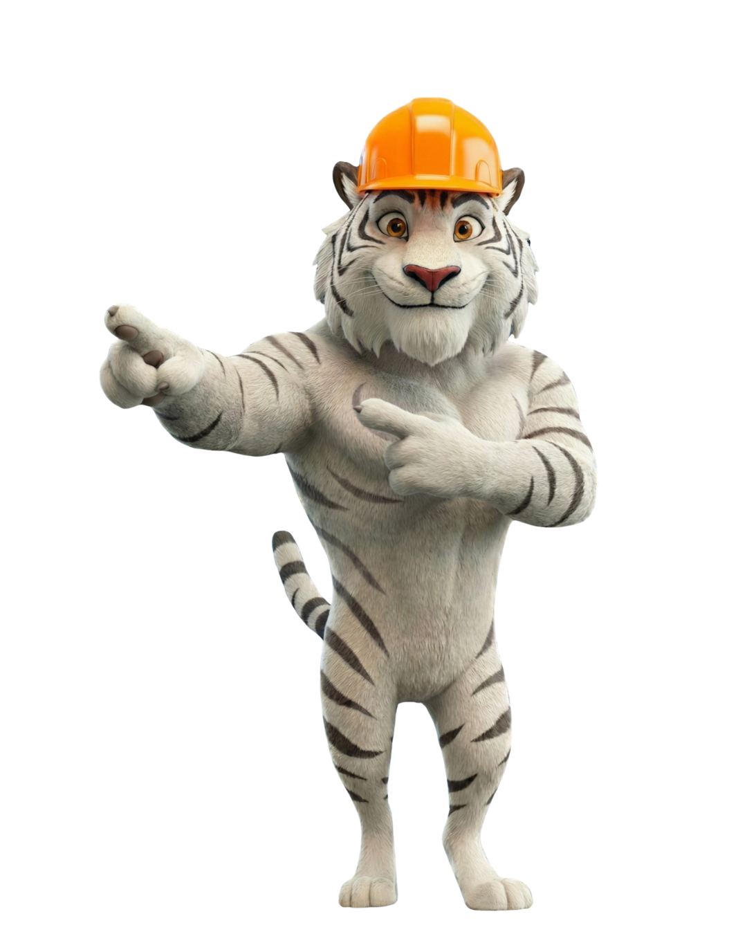 Tigre mascote da Keepee usando capacete de segurança